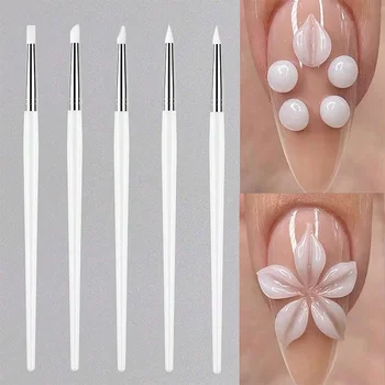 Set Silikon-Nagelpinsel UV-Gel-Lack Spitze 3D-Bild DIY Dotting Pinsel Professionelle (5 Stück)
