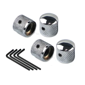 Fleor 4 stücke Metall knöpfe Gitarrenbass-Steuer knöpfe Potentiometer kappen Kuppel oberteil mit Schraubens