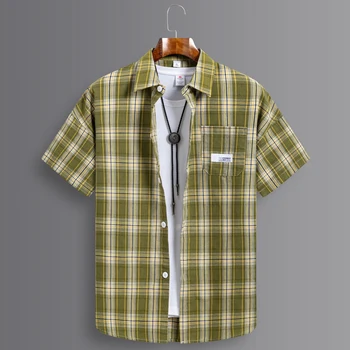Modische Koreanische Beliebte Kleidung Sommer Baumwolle Gebürstete Karierte Kurzarm-Hemden für Herren Slim Fit