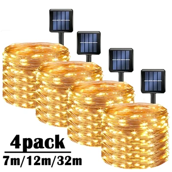 Solar-Led-Licht Outdoor Weihnachten Lichter 8 Modi Kupfer Draht Fee Girlande Lampen Wasserdichte Garde Baum