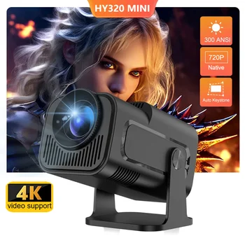 HY320 Mini-Videoprojektor Native 720P Android 11 Projektoren 300ANSI Wifi6 Kino Outdoor Tragbar 180° °