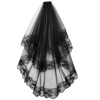 Halloween-Brautschleier für Damen mit Spitzenkante, 2-stufiger Tüll-Brautschleier für die Hochzeit