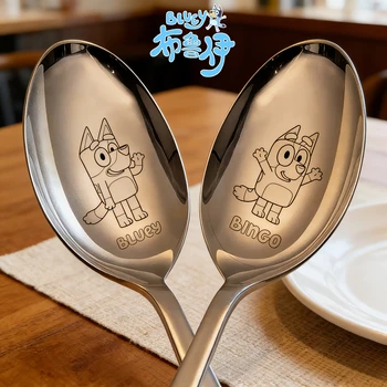 Bluey Besteck Löffel Cartoon Hund Bingo Hause Edelstahl Löffel Gabel Kombination Kinder Hause Lebensmittel