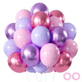 Rosa und Lila Partyballons Metallische Rosarote und Lila Latexballons für Mädchen Geburtstag (42 Stück)