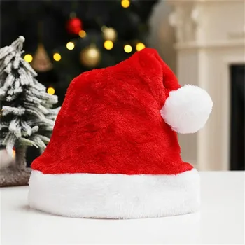 Weihnachtsmannmütze für Erwachsene und Kinder, Unisex, Samt, gemütlich, kurz, Plüsch, rot, Weihnachtsmütze