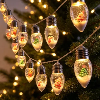 Weihnachts-Lichterkette mit Schneemann und Weihnachtsmann, batteriebetrieben, 10/20 LED-Lichterketten für die