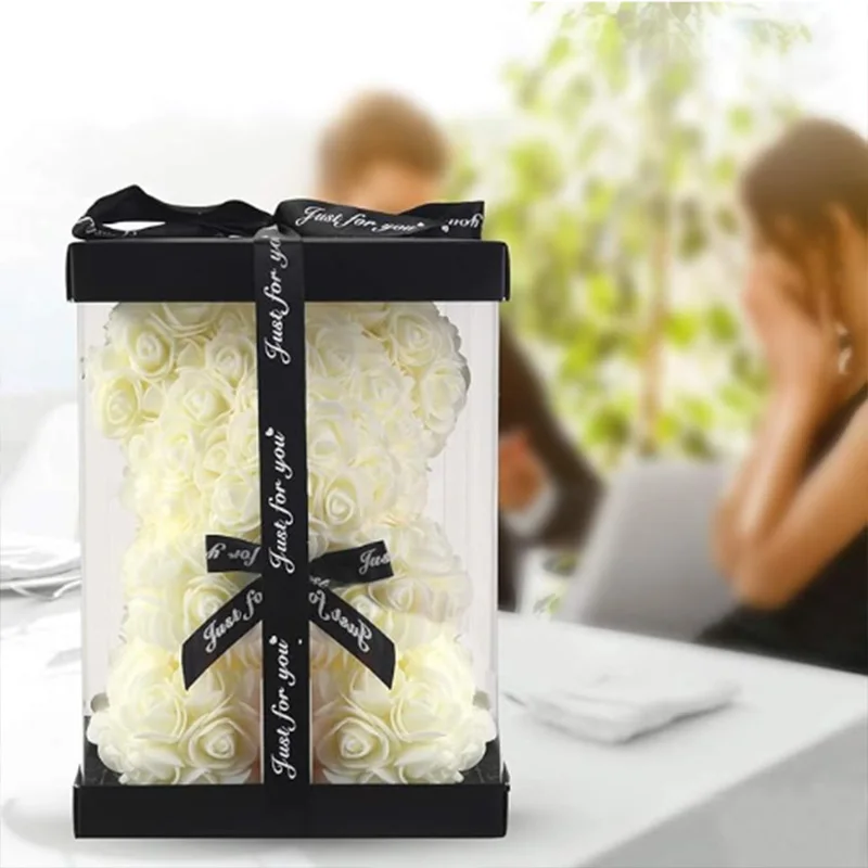 25 cm künstlicher Teddy-Rosen-Blumenbär mit Box, romantisches – Bild 3