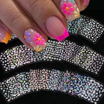 3D Bunte Blumen Kirschblüten Rose Gänseblümchen Nagelaufkleber 20/30/60/70/90 Stück Niedliche Herz