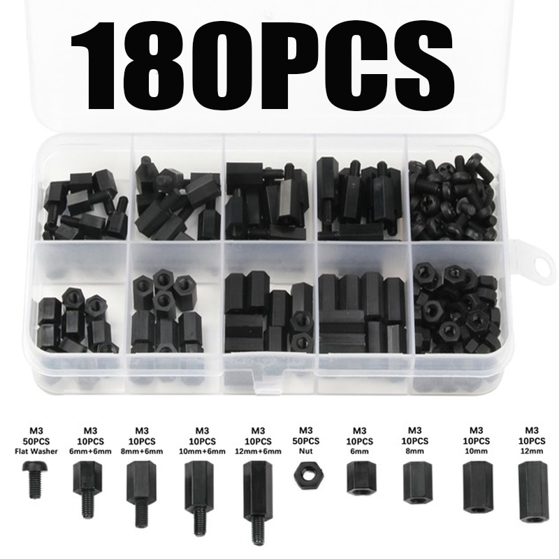180Pcs M3 Mixed Weiblich Männlich Hex Abstand Schrauben Set