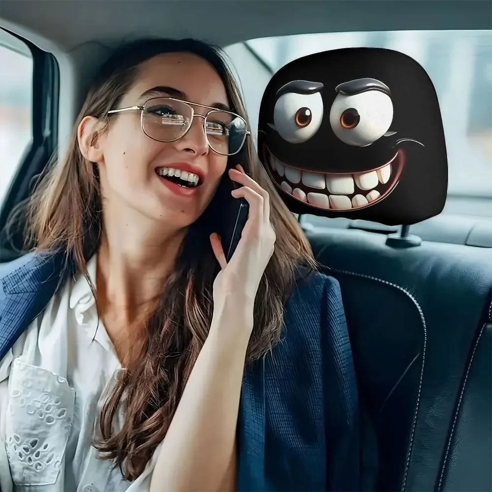 2 Stück Smiley-Gesicht bedruckter Auto-Kissenbezug, weich – Bild 4