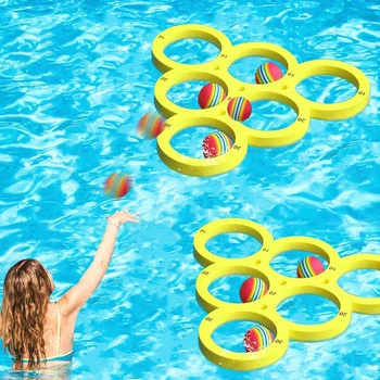 1 + 10-teiliges Schwimmbad-Wurfspiel-Set, schwimmendes Poolspielzeug für die Familie, Wassersport, Wurfspiel