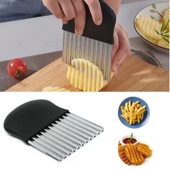 Edelstahl Kartoffel chip Slicer Teig Gemüse Obst Crinkle wellig Küchenmesser Cutter Chopper Pommes Frites