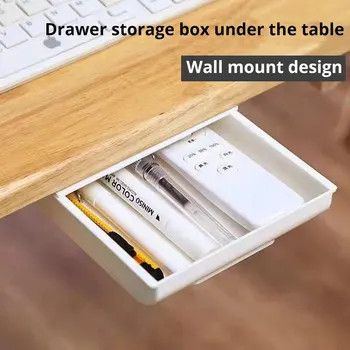 Weiß Selbstklebende Lagerung Schublade Box Make-Up Bleistift Tablett Schreibtisch Versteckte Unter