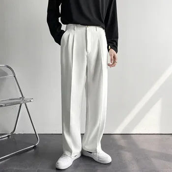 2024 frühling Herbst männer Modische Weiß Koreanischen Stil Casual Hosen Straße Drapierte Gerade Lose Anzug