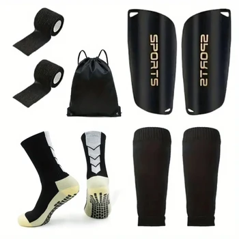Set Outdoor-Sport-Fußballsocken + Schienbeinschoner + Schienbeinsocken + Bandagen (5 Stück)