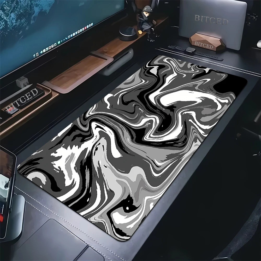 XXL Schwarz und Weiß Strata Liquid 900x400 Mauspad Computer