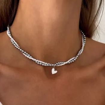 Mode Y2K Liebe Herz Anhänger Perlen Halskette für Frauen Multi-schicht Ketten Halsband Dekoration Party