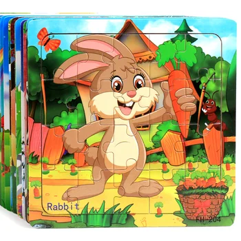3D-Holzpuzzle mit Cartoon-Tieren und Fahrzeugen, Montessori-Lernspielzeug für Kinder von 3-6 Jahren (20 Stück)