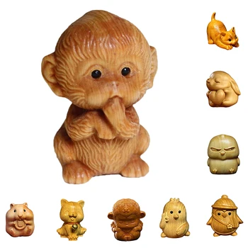 Kleine Tiers tatuen Holz hand geschnitzte Arbor vitae Holz niedlichen Mini-Skulptur Kunst dekorative