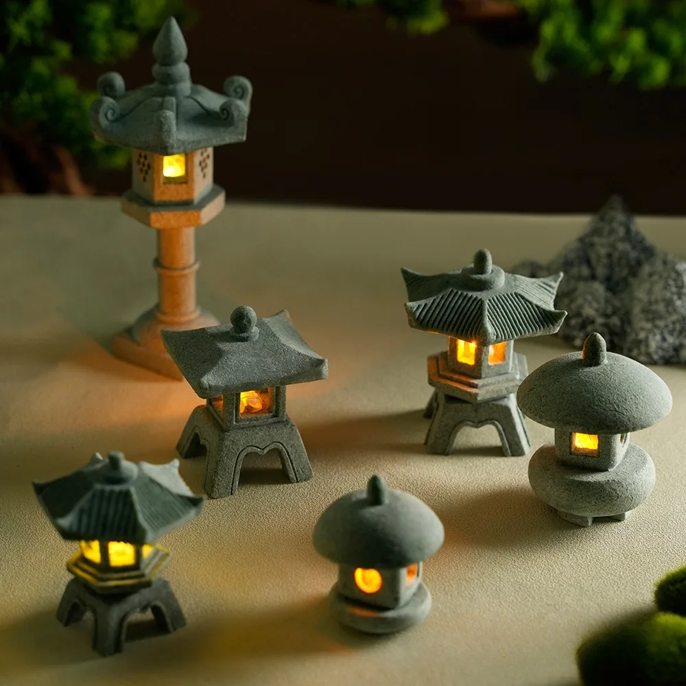 Mini Pagode Laterne Licht Garten Statue Micro Landschaft