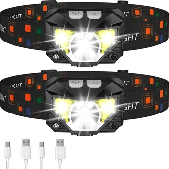Stirnlampen-Taschenlampe, 1200 Lumen, ultraleicht, hell, wiederaufladbarer LED-Scheinwerfer mit weißem rotem