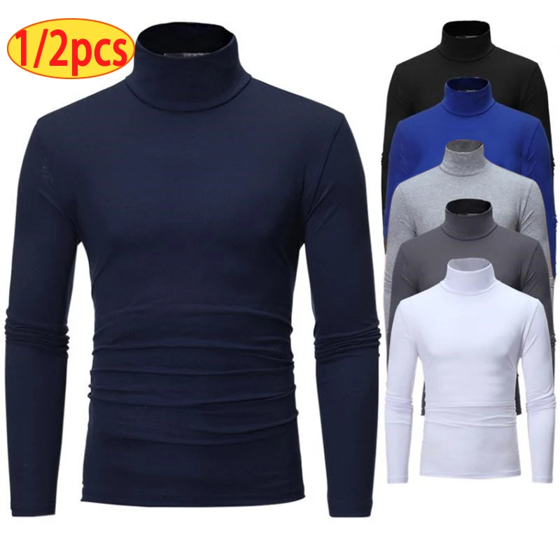 1/2 stücke Herbst Winter männer High Neck T-shirt Slim Fit
