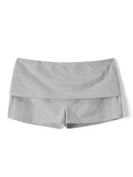 Damen-Sommer-Shorts, schmal, sportlich, Fitness, kurze Hosen, einfarbig, umklappbar, niedrige Taille