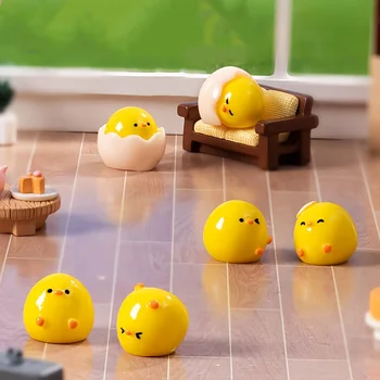 Miniatur-Harzfiguren - zeitgenössische Cartoon-Küken, Eierschalen-Hühnerstatuen für DIY-Dekoration (6 Stück)