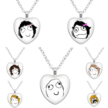 Rage Comic Halskette Derp Face Trollface Lustiges Meme Cartoon Glas Herzförmiger Anhänger Kettenhalskette