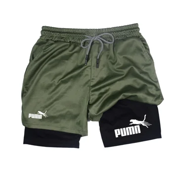 Sommer atmungsaktive Zwei-in-Eins-Doppelschicht-Shorts elastische Kompressionsshorts für Herren schnell