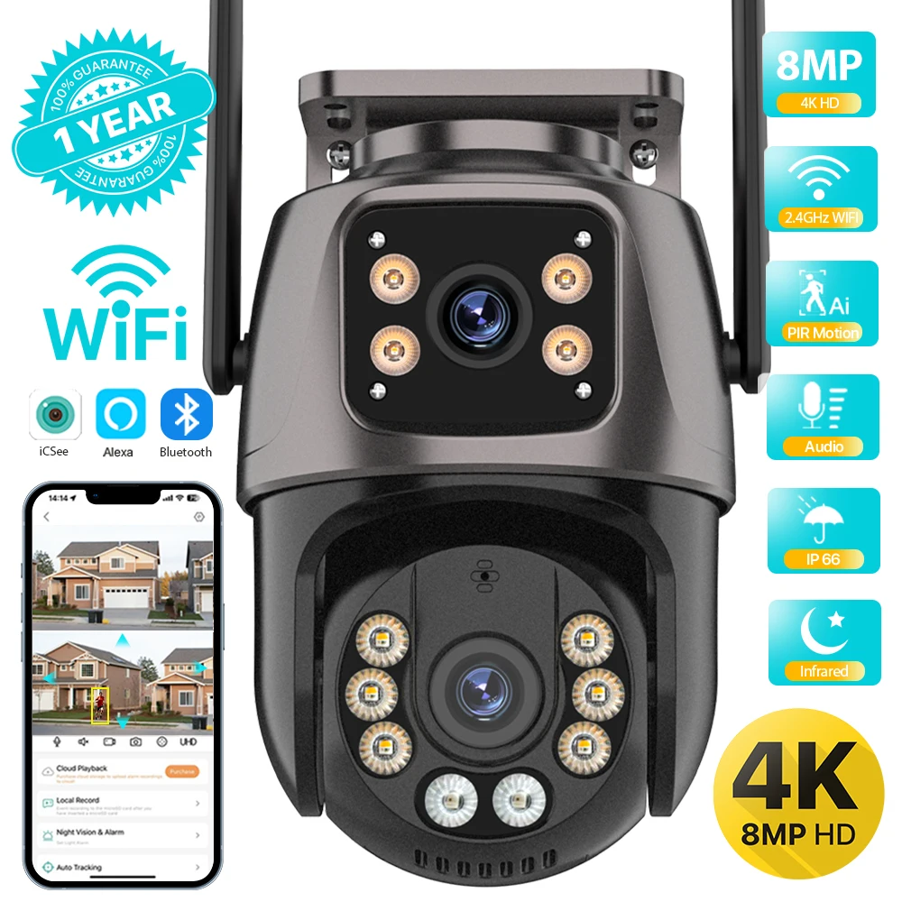 4K 8MP HD Wifi PTZ Kamera Outdoor 4MP Dual Objektiv Dual