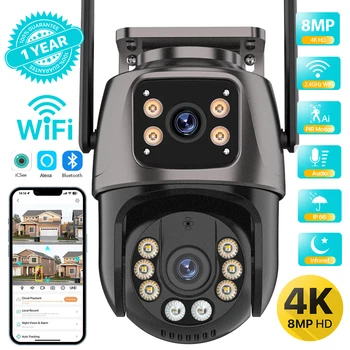 4K 8MP HD Wifi PTZ Kamera Outdoor 4MP Dual Objektiv Dual Screen AI Auto Tracking IP Kamera CCTV audio Video