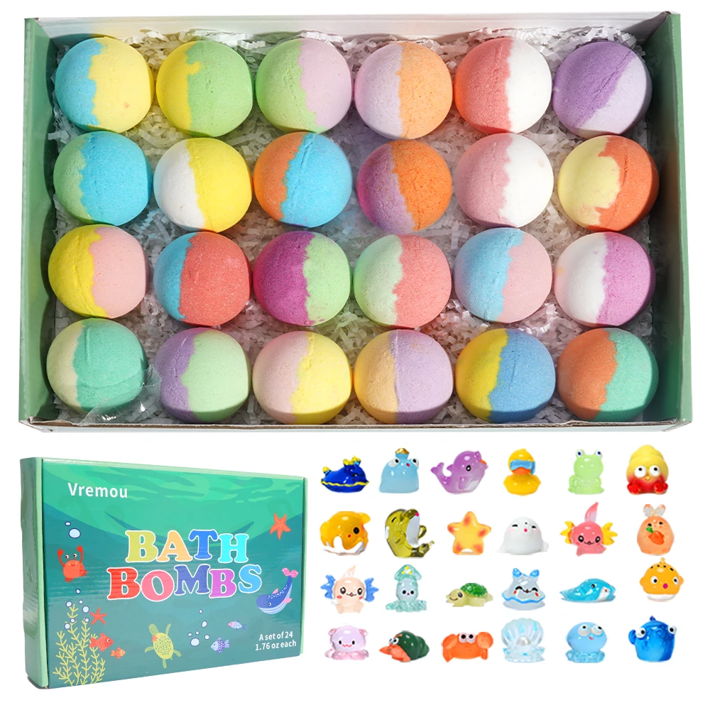 Badebomben für Kinder mit Überraschung im Inneren, 24er-Pack