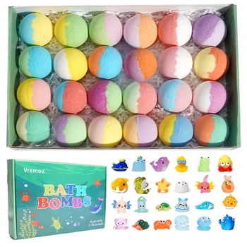 Badebomben für Kinder mit Überraschung im Inneren, 24er-Pack Kinder-Badebomben-Geschenkset, natürliches