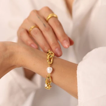 Goldketten-Armbänder für Damen Kubanische Kette Trendiges Vergoldetes Edelstahl-Armband Modische