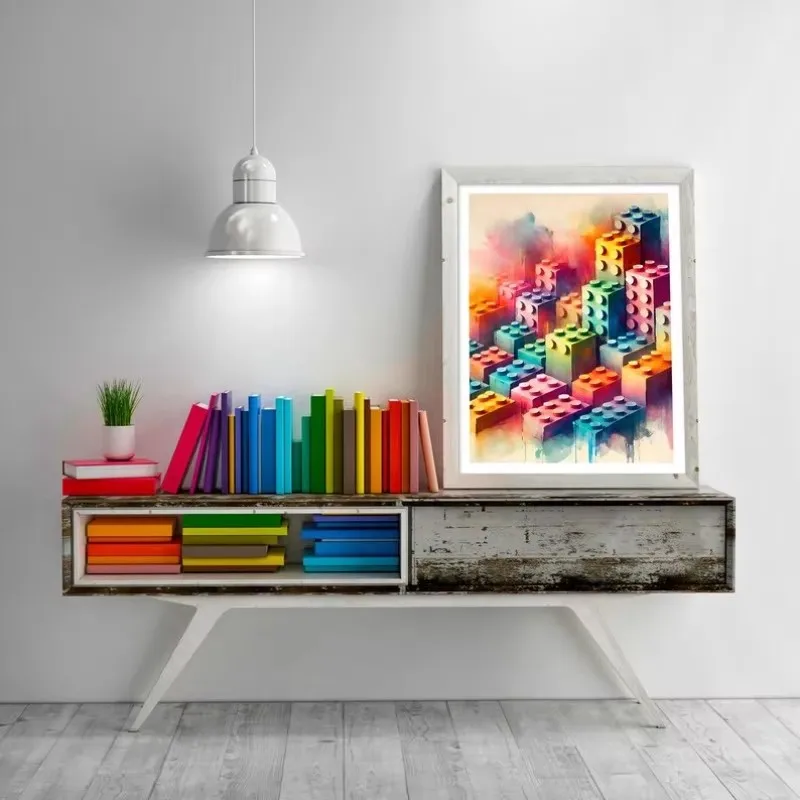Aquarell-Bausteine-Poster Moderner Lego-Mann Minifigur – Bild 3