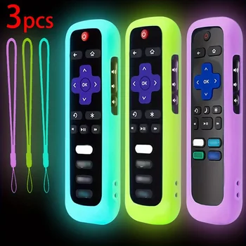 Set leuchtender Silikon-Fernbedienungssatz mit Seil, geeignet für die TV-Fernbedienung TCL Hisense Roku