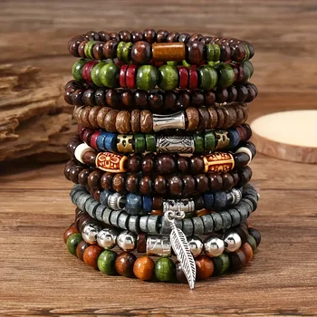 Vintage Bohemia Herrenarmbänder - modisches, stilvolles Blätter-Armbanduhr-Zubehör für langlebige (10 Stück)