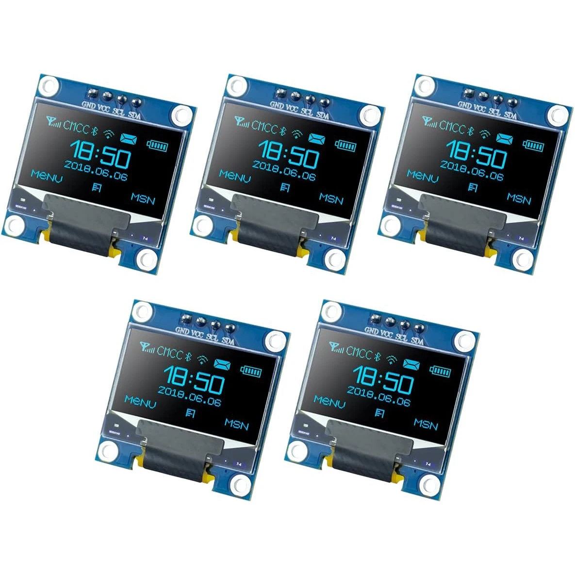 5 Stück 0,96 Zoll OLED-Displaymodul 128x64 Pixel I2C IIC – Bild 2