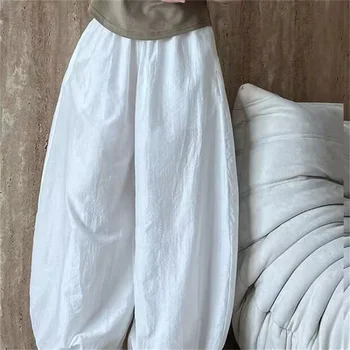 Übergroßen 2025, Neue Sommer Elegante Mode Frauen Laterne Hosen Beiläufige Lose Atmungsaktive Baumwolle Breite