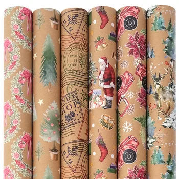 Weihnachts-Geschenkpapier Kraft-Geschenkpapier auf Rolle Weihnachts-Geschenkverpackung Dekorativ