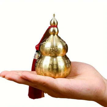 Messingkürbis, Feng Shui-Ornament mit Quaste - Symbol des Glücks und des Reichtums, Tischaufbewahrung