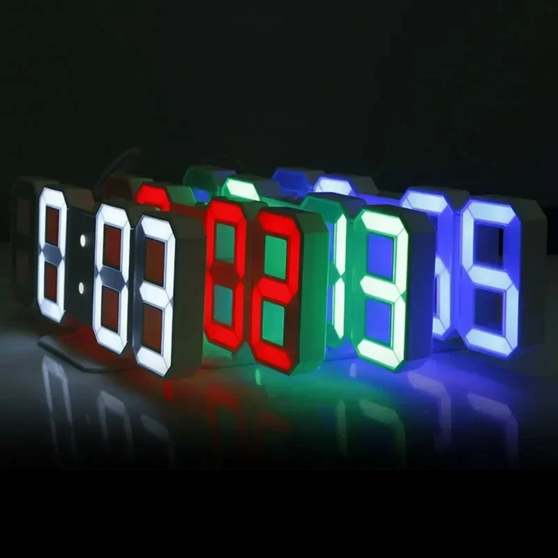 3D LED Digitaluhr Wanddekoration Glow Nachtmodus Dekoration – Bild 6