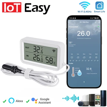 Tuya WiFi Zigbee Sensor Temperatur- und Feuchtigkeitsmesser mit digitalem LCD-Display, kompatibel mit Smart