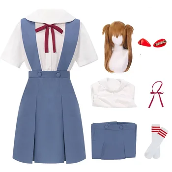 Rei Ayanami Cosplay Kostüm Asuka Langley Soryu Cosplay Frauen Schuluniform Kleider Perücke Haar Clips