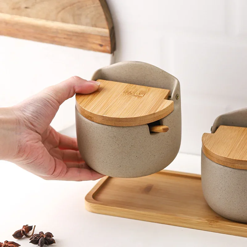 Gewürzglas aus Keramik im japanischen Stil, Bambusdeckel – Bild 4