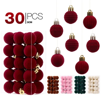 Set mit beflockten Weihnachtskugeln, Weihnachtsbaum-Hängedekorationen, Festtagsdekoration für Zuhause