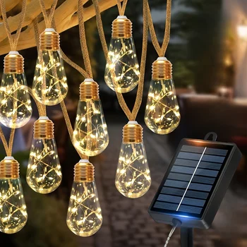 Solar-Lichterkette für den Außenbereich, Lichterkette mit 15/10 Glühbirnen, 8 Modi, Innenhöfe, Gärten, Partys