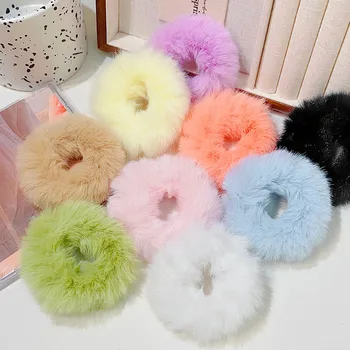 Buntes, flauschiges Haarband für Damen und Mädchen, Pferdeschwanzhalter, Haargummi, Plüsch-Scrunchie