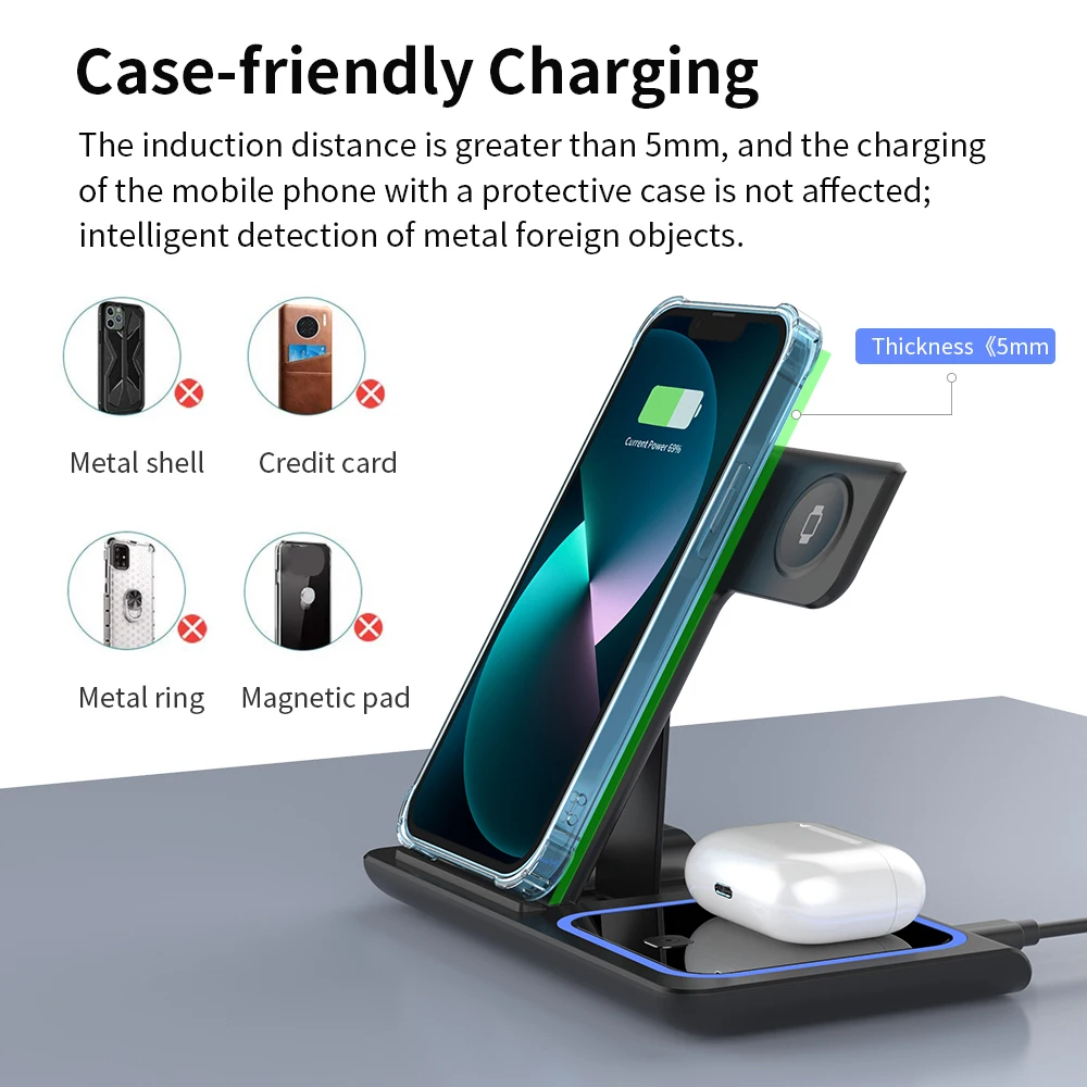 Faltbare 3-in-1 kabellose Ladestation für iPhone, Apple Watch – Bild 2